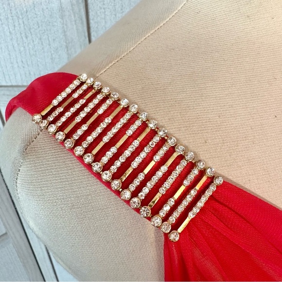 Vintage Cache Mini Cocktail Dress 90s Short Red Rhinestone One Shoulder Size 6 - Picture 7 of 10